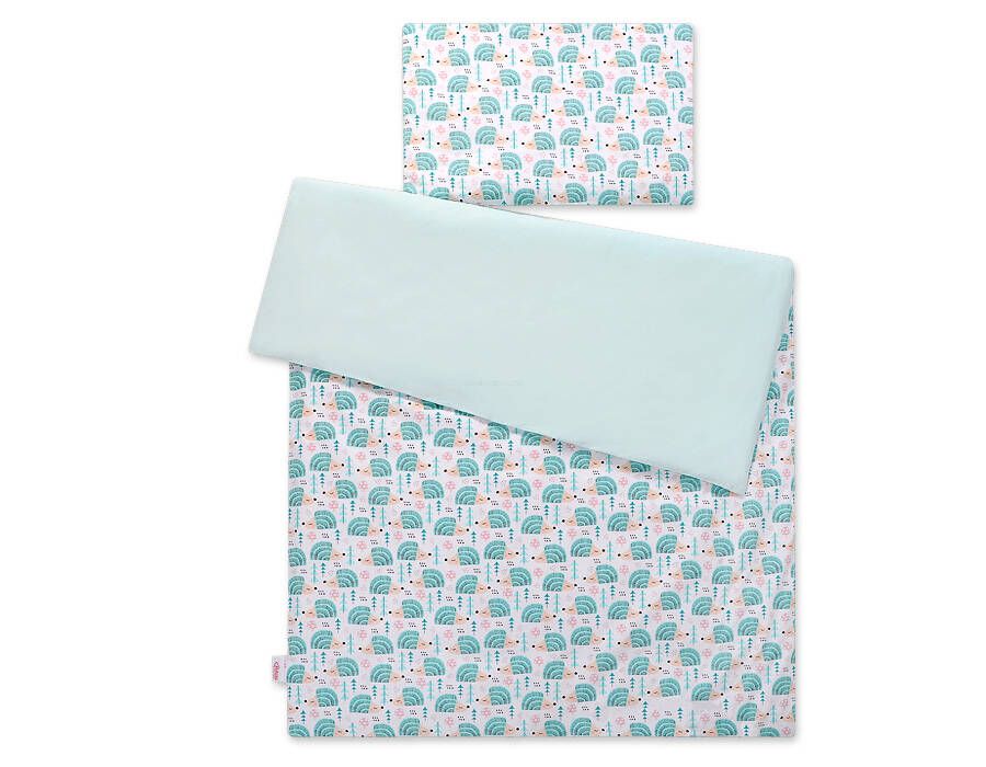 Baby cotton bedding set 2-pcs 120x90 cm- hedgehogs mint
