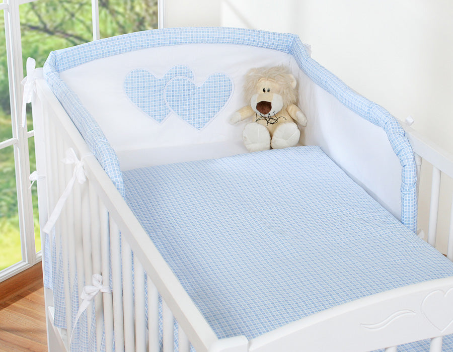 Universal crib rail bumper – Hearts blue checkered