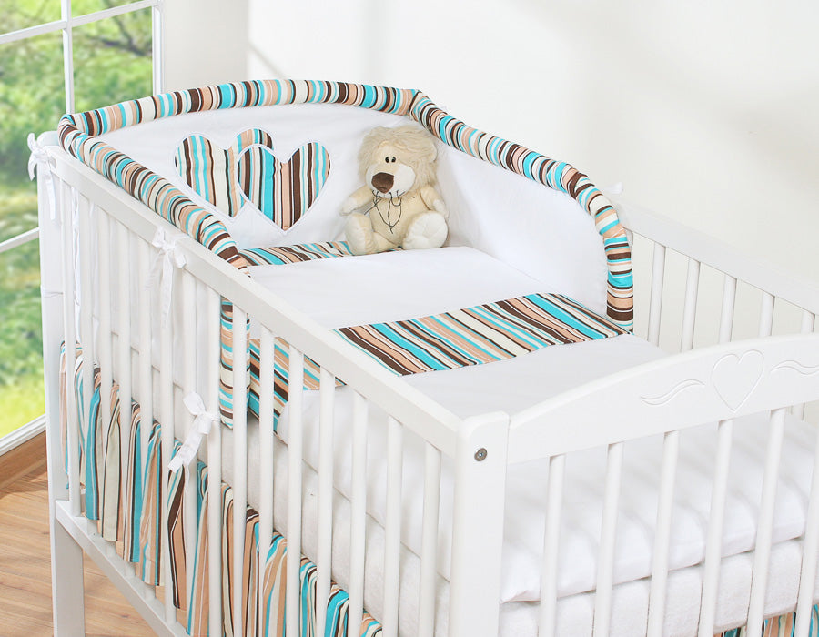 Universal crib rail bumper – Hearts brown strips