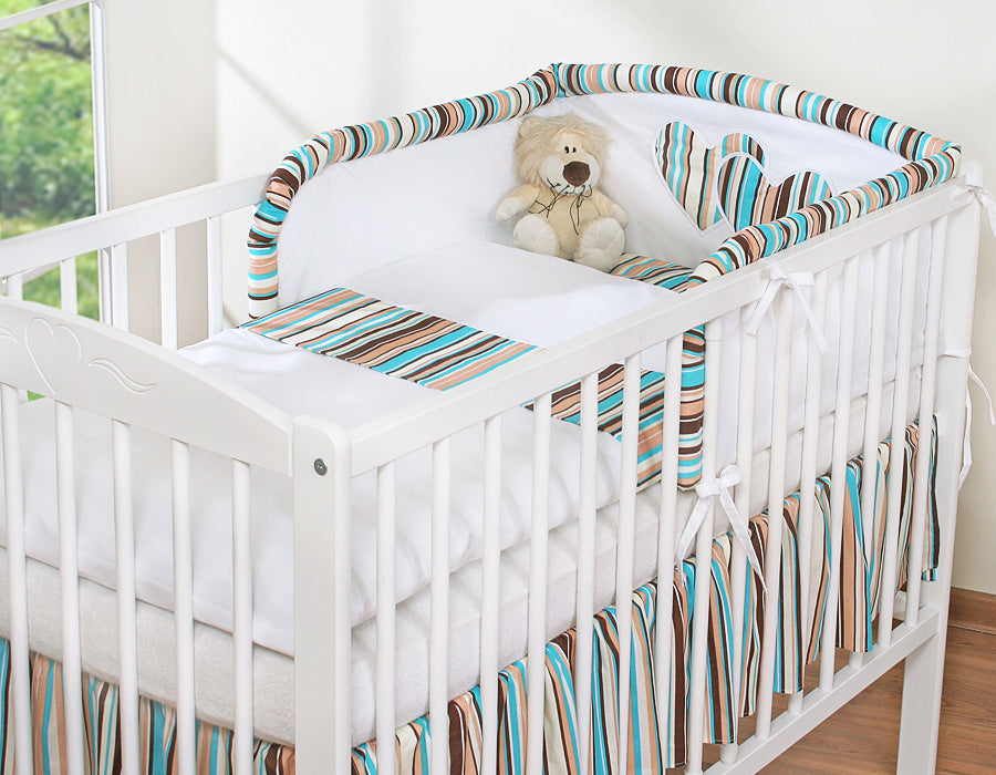 Universal crib rail bumper – Hearts brown strips