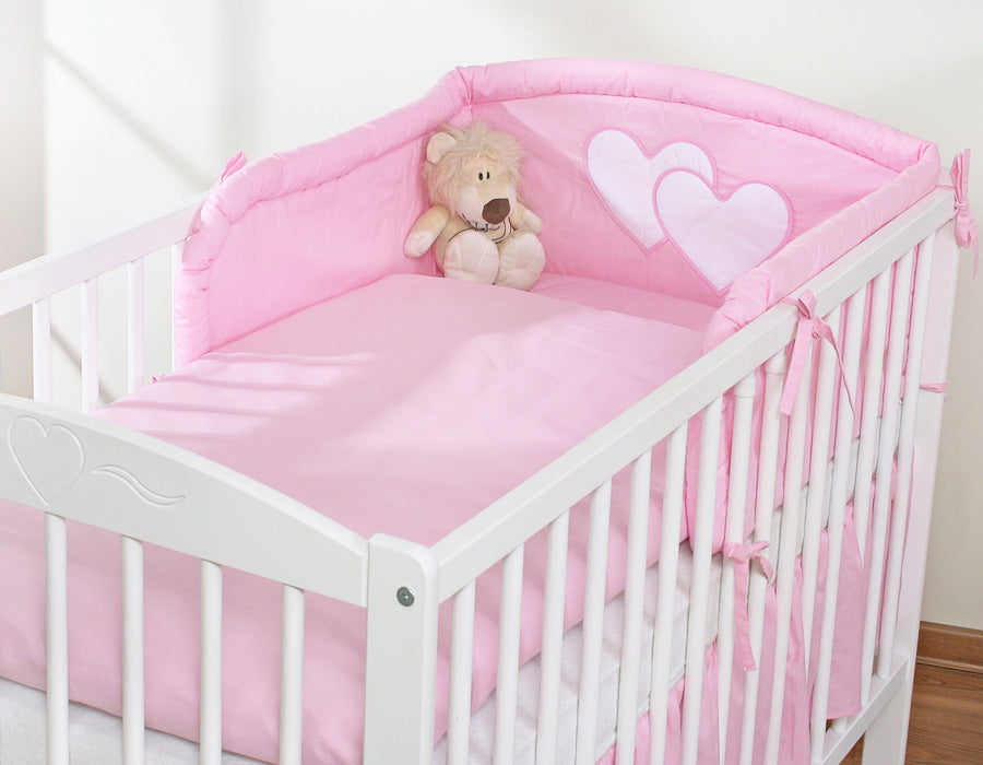 Universal crib rail bumper – Hearts pink