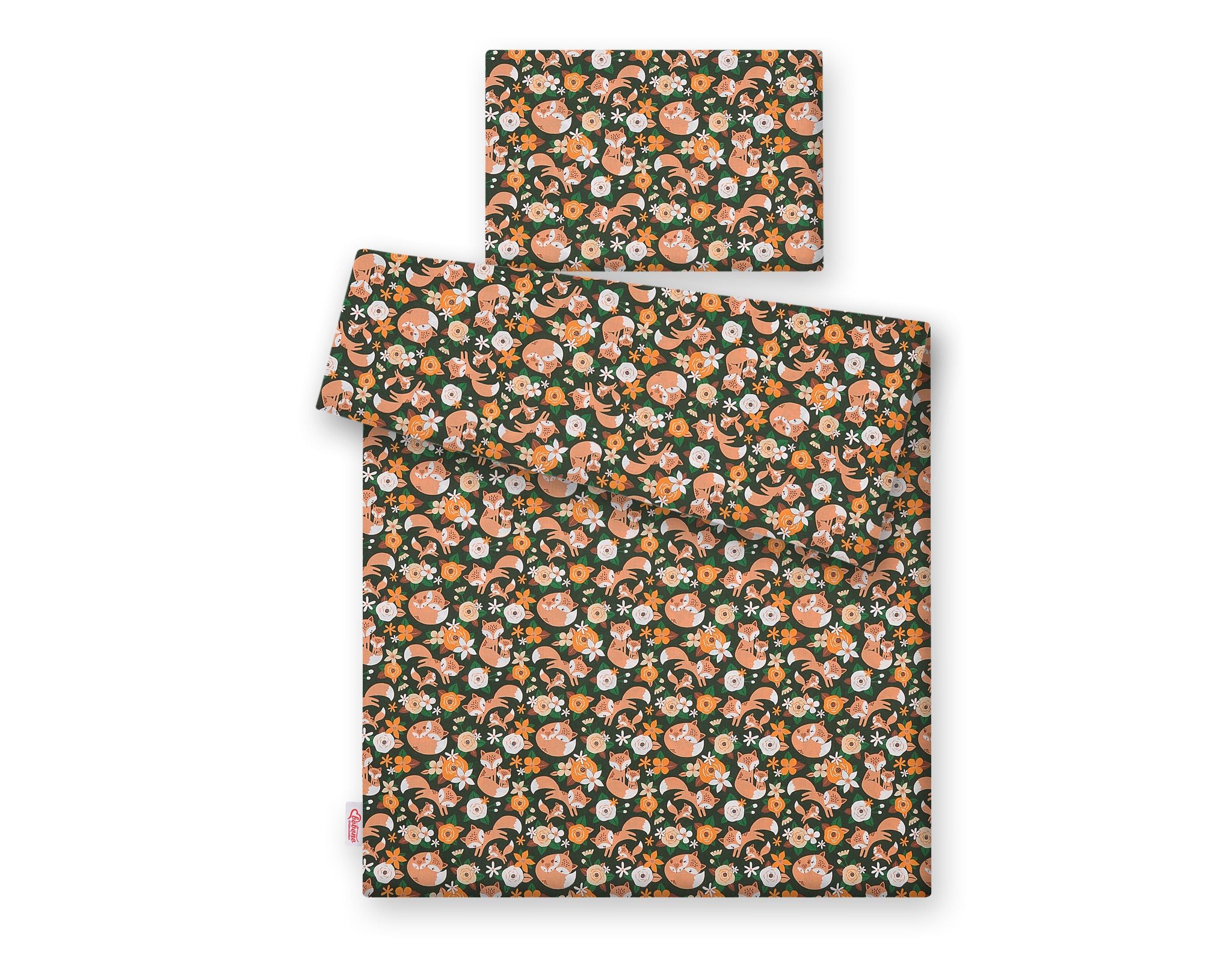 Baby cotton bedding set 2-pcs 135x100 cm- fox family on the green