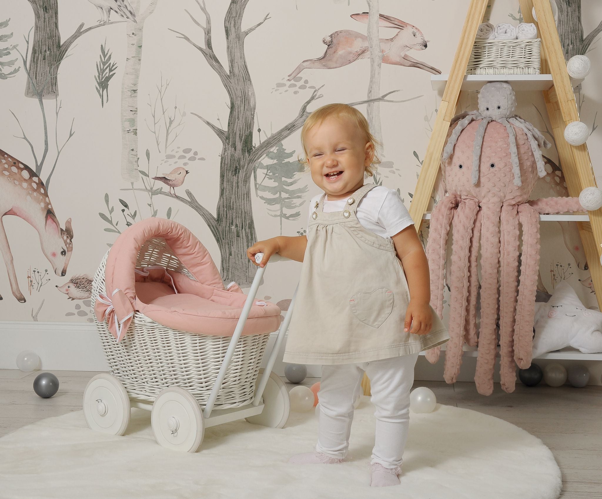 Cuddly octopus big - pastel pink  - polka dot minky