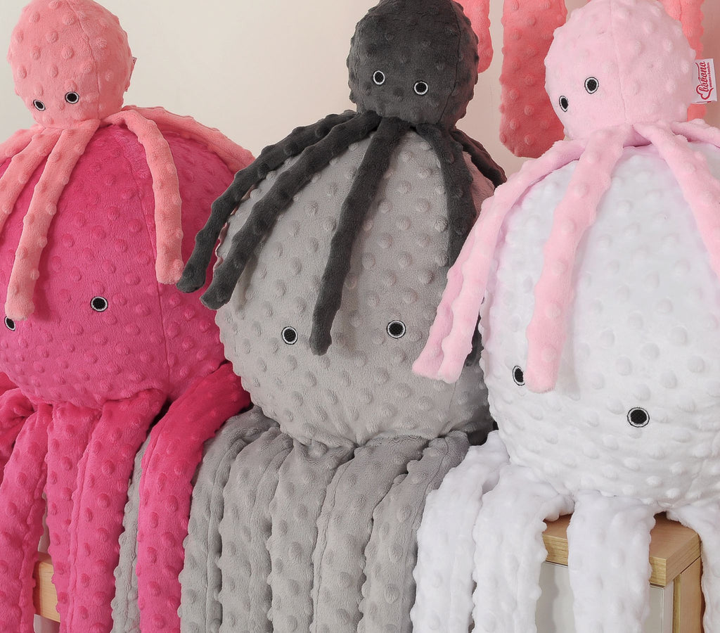 Cuddly octopus big - white - polka dot minky