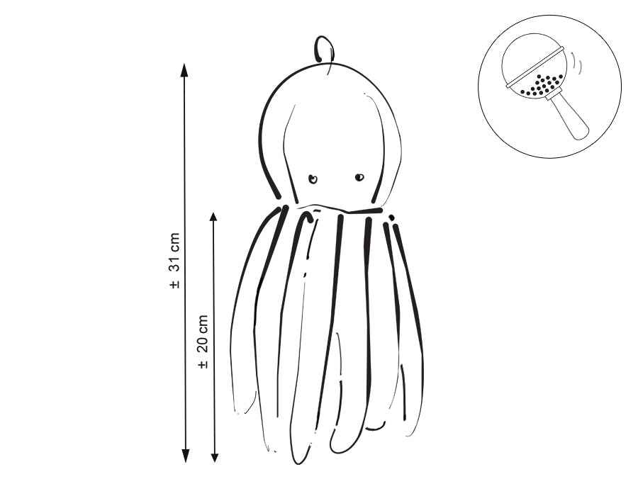 Cuddly octopus with rattle - pink - smooth minky