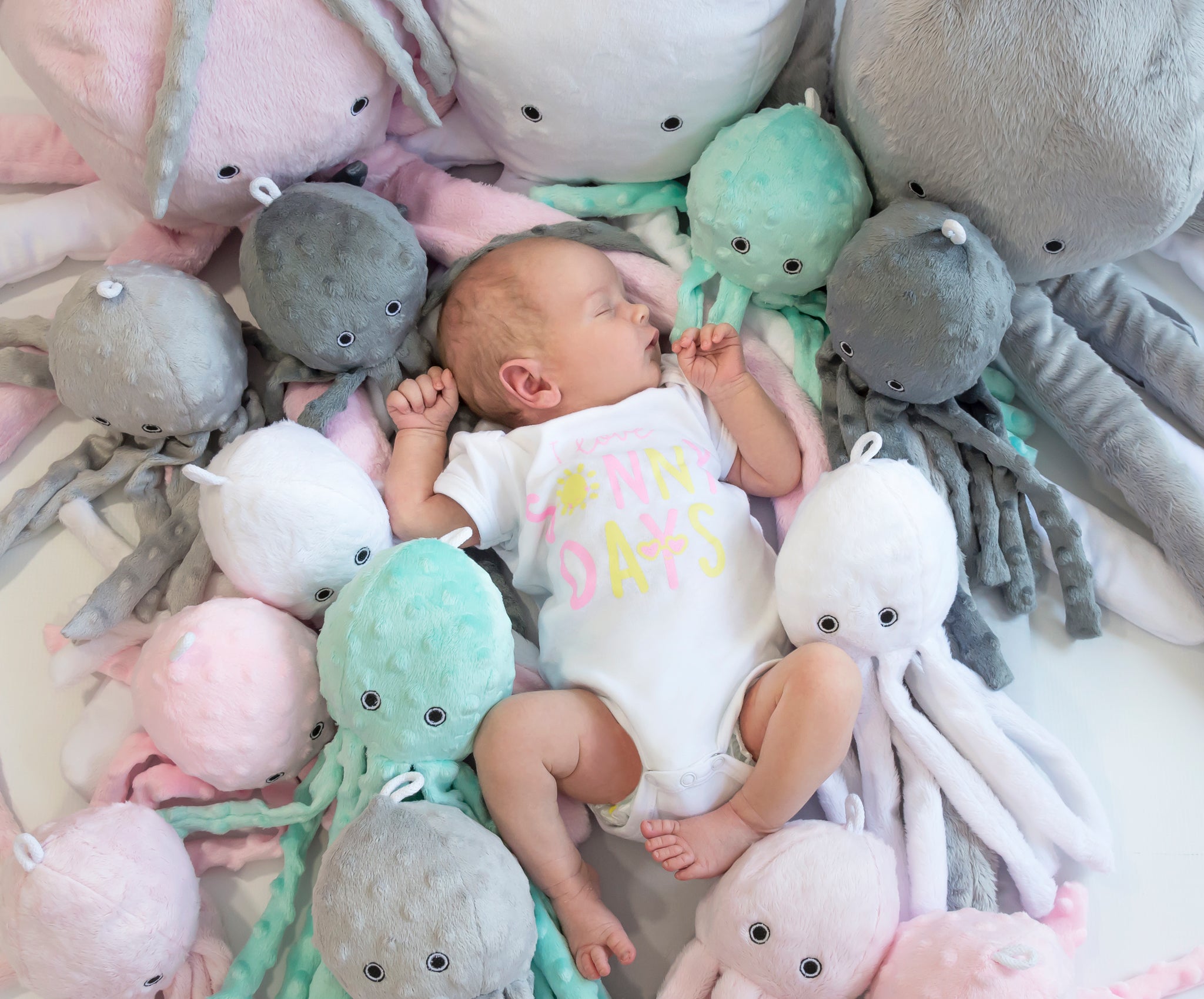 Cuddly octopus with rattle - anthracite - polka dot minky