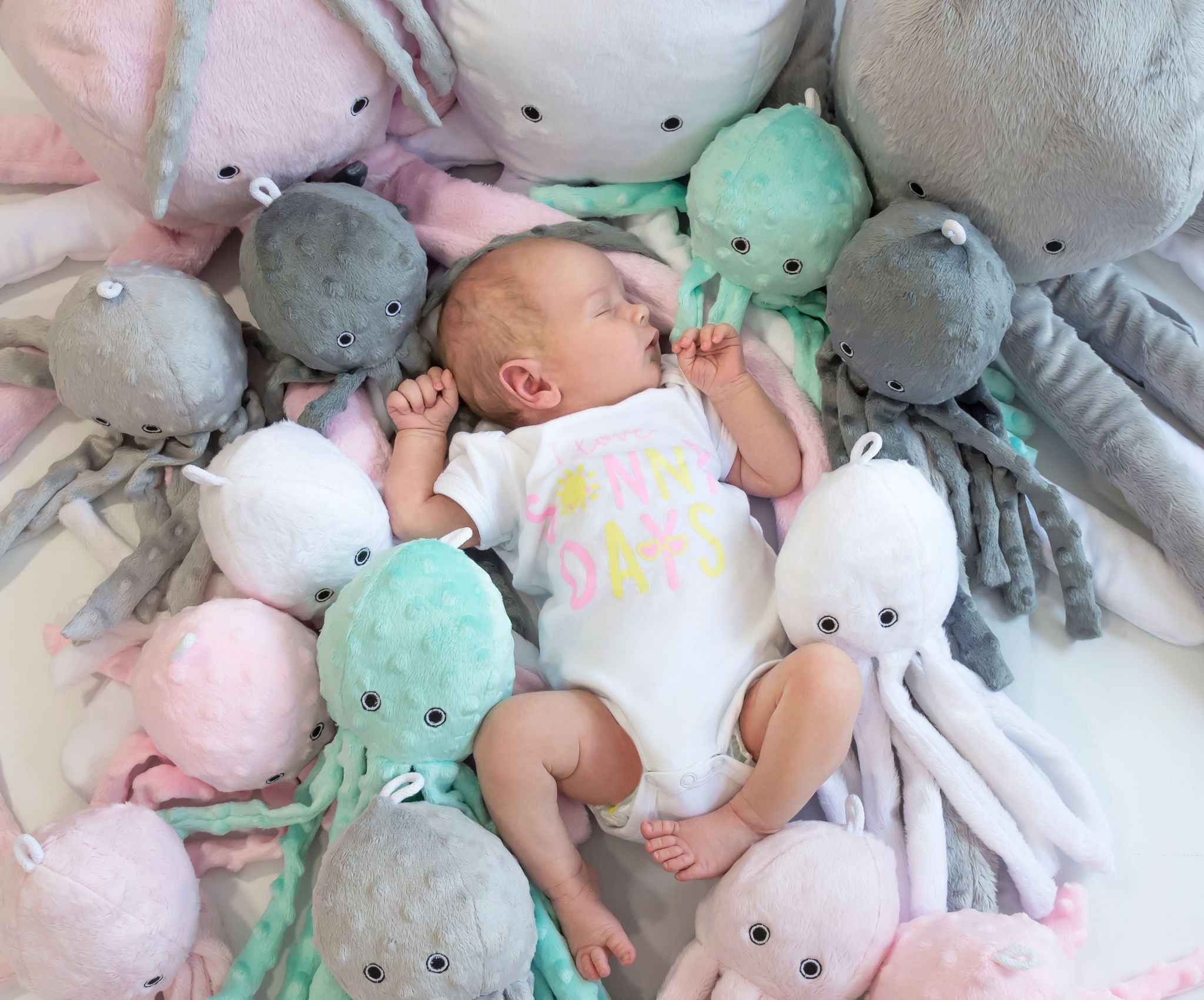 Cuddly octopus with rattle - blue - smooth minky
