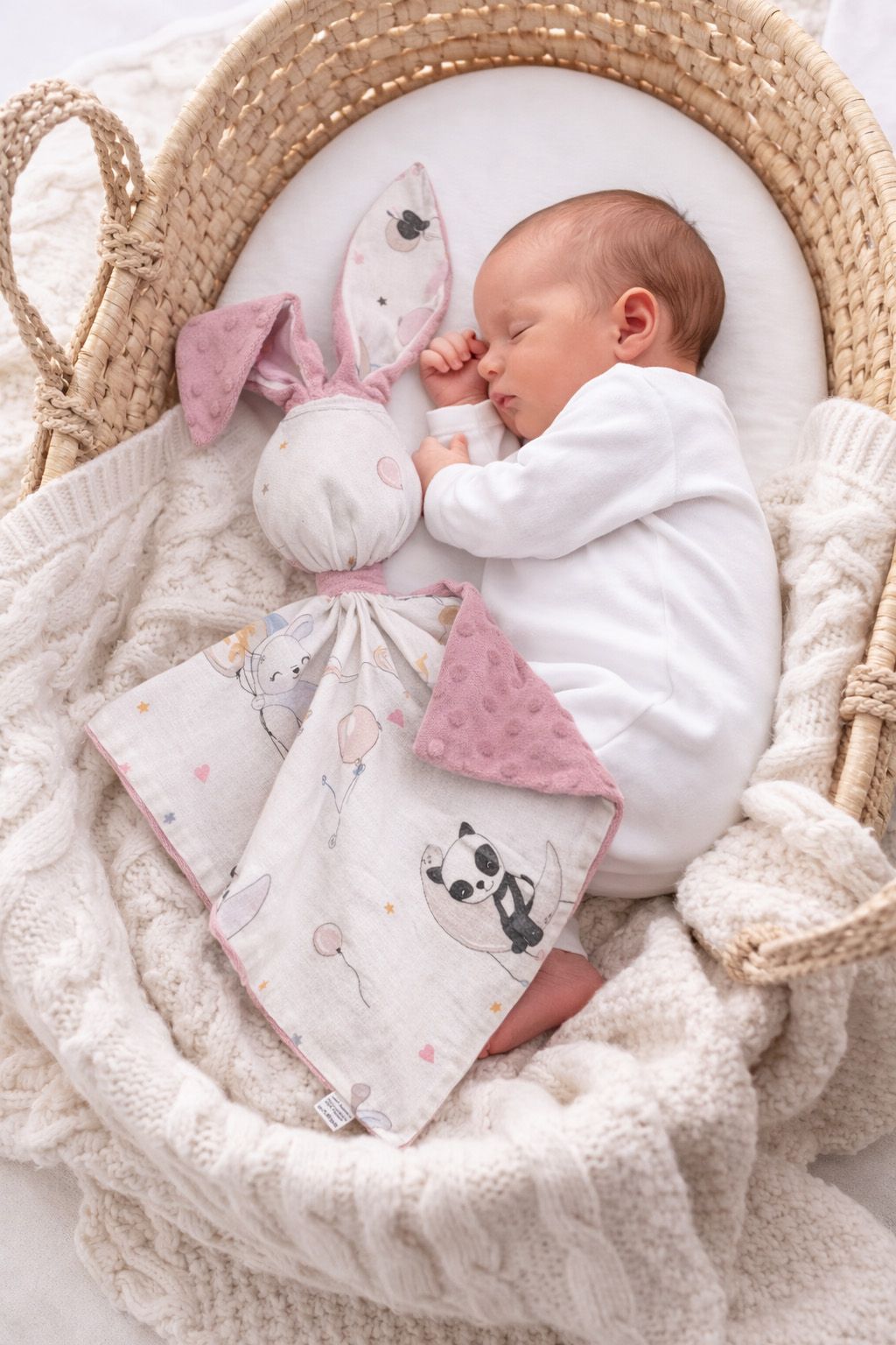 DOUDOU Cuddly bunny double-sided cotton and minky - Balloons - dusky pink