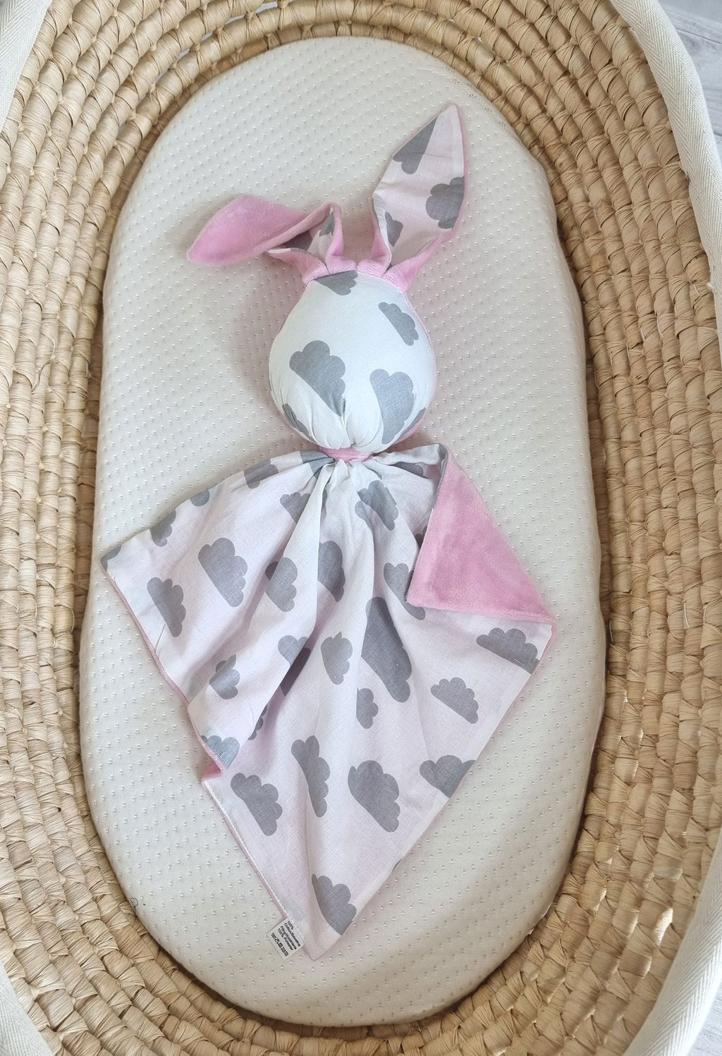 DOUDOU Cuddly bunny double-sided cotton and minky - Grey clouds - pink