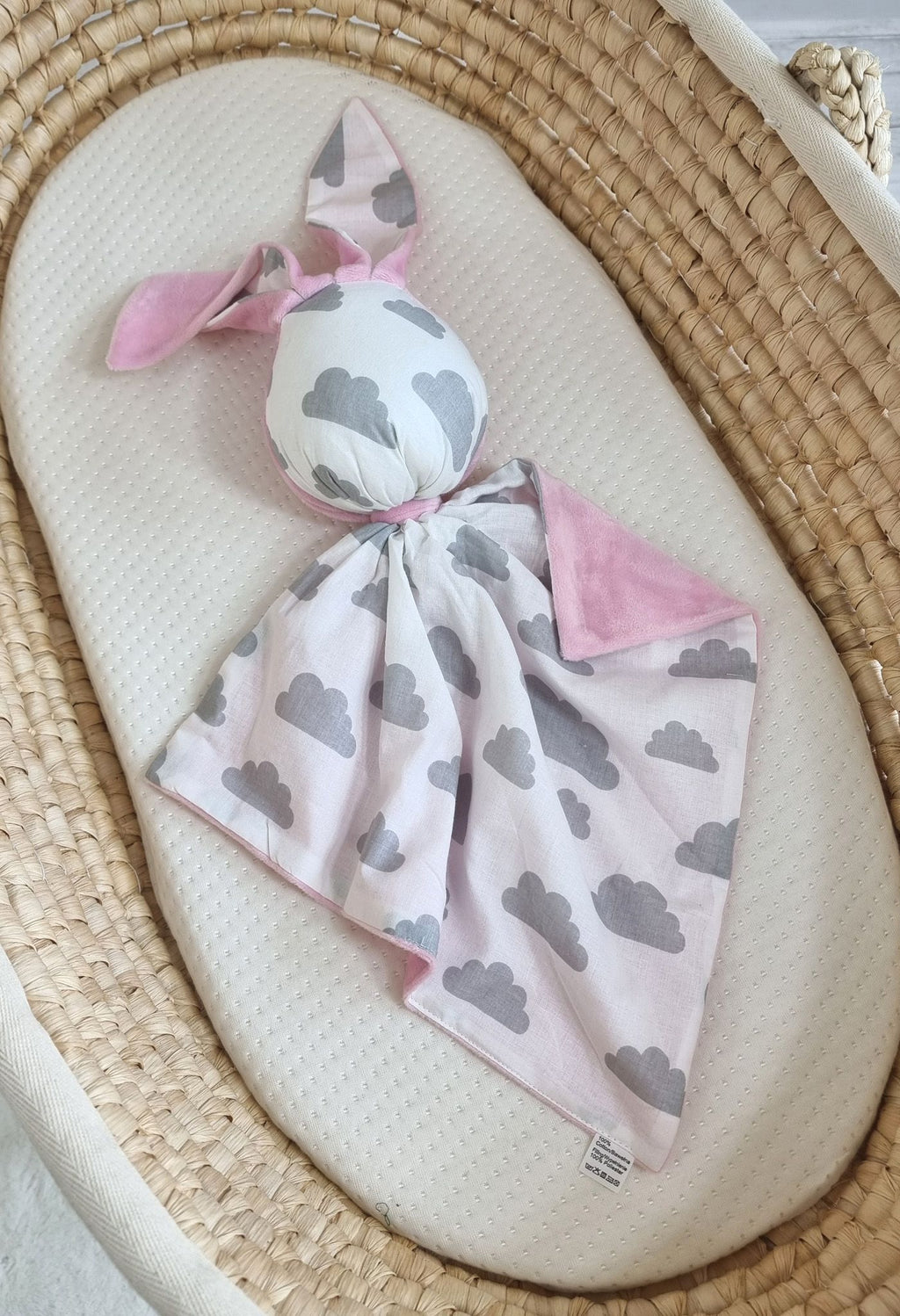 DOUDOU Cuddly bunny double-sided cotton and minky - Grey clouds - pink