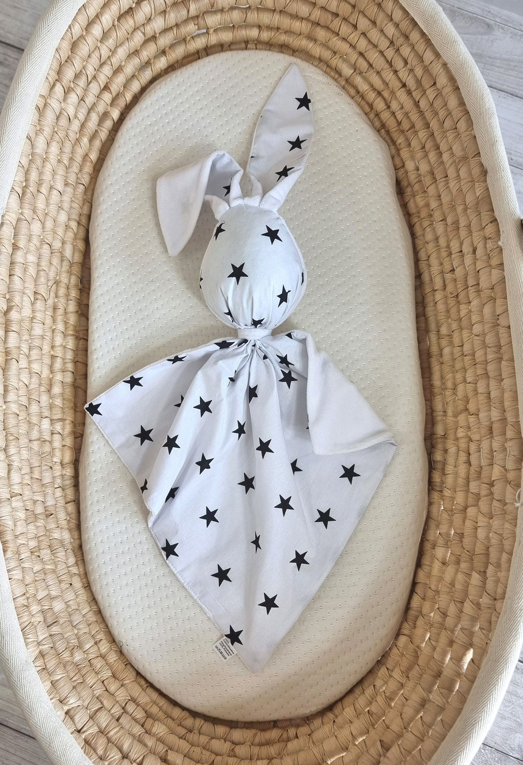 DOUDOU Cuddly bunny double-sided cotton and minky - Black stars - white