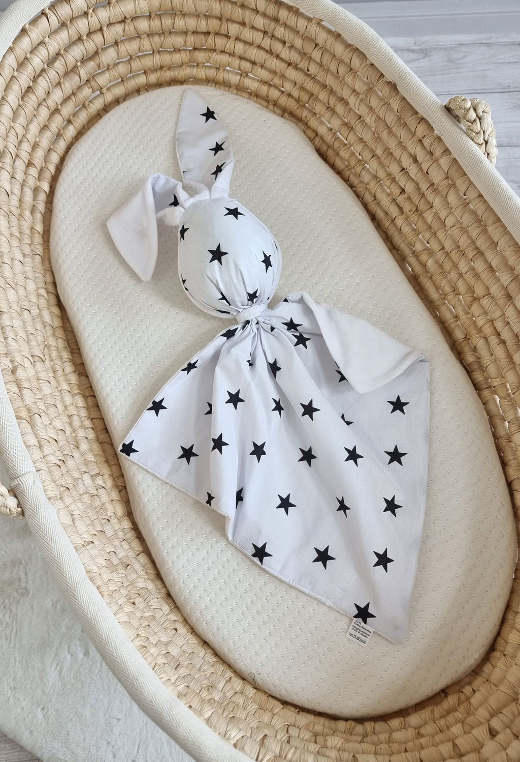 DOUDOU Cuddly bunny double-sided cotton and minky - Black stars - white