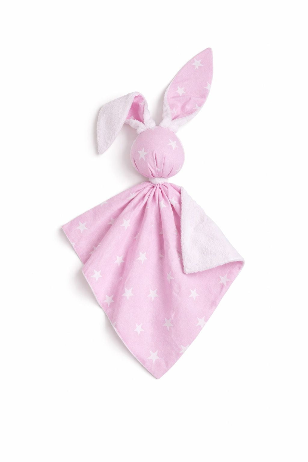 DOUDOU Cuddly bunny double-sided cotton and minky - Pink stars - white