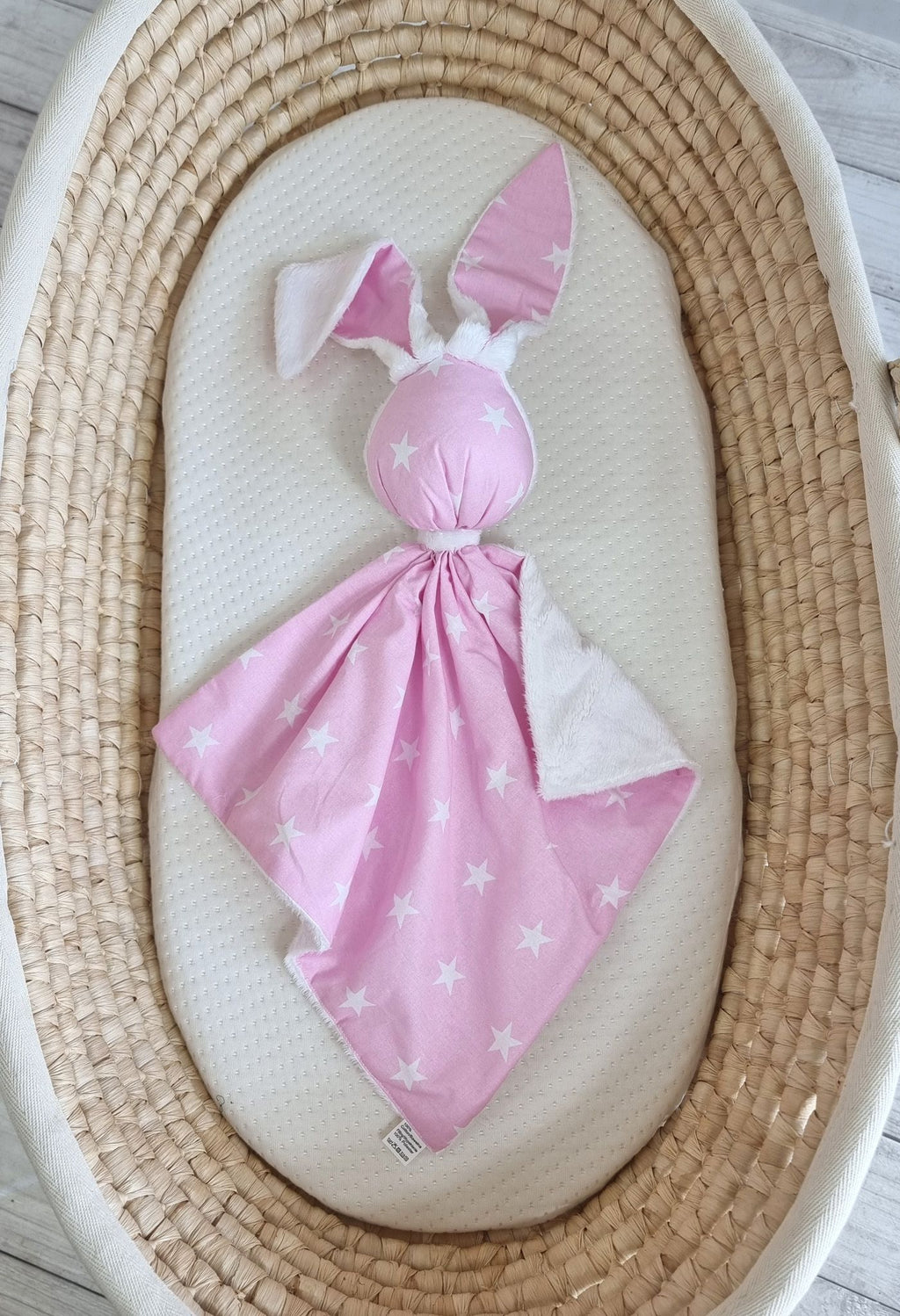 DOUDOU Cuddly bunny double-sided cotton and minky - Pink stars - white