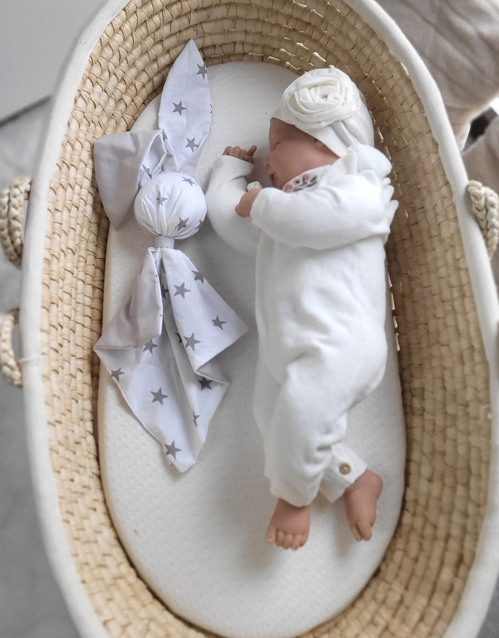DOUDOU Soft cosy cuddly bunny blanket in cotton - Grey stars/grey
