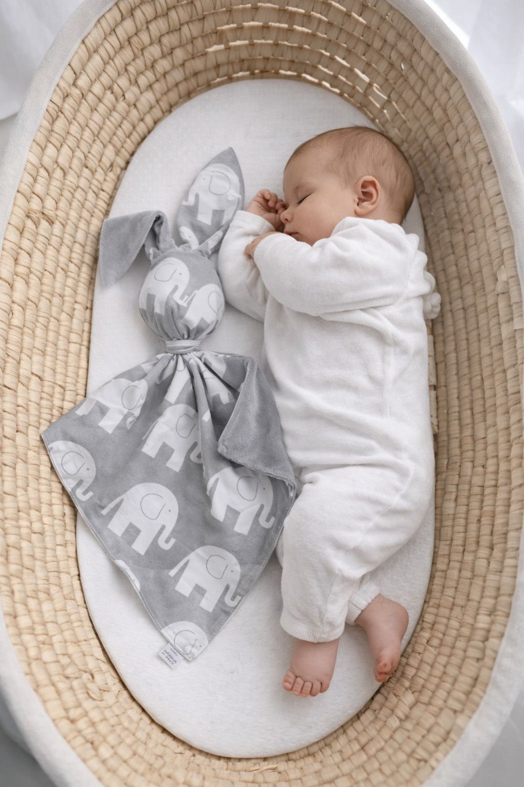 DOUDOU Cuddly bunny double-sided cotton and minky - Grey elephants - grey