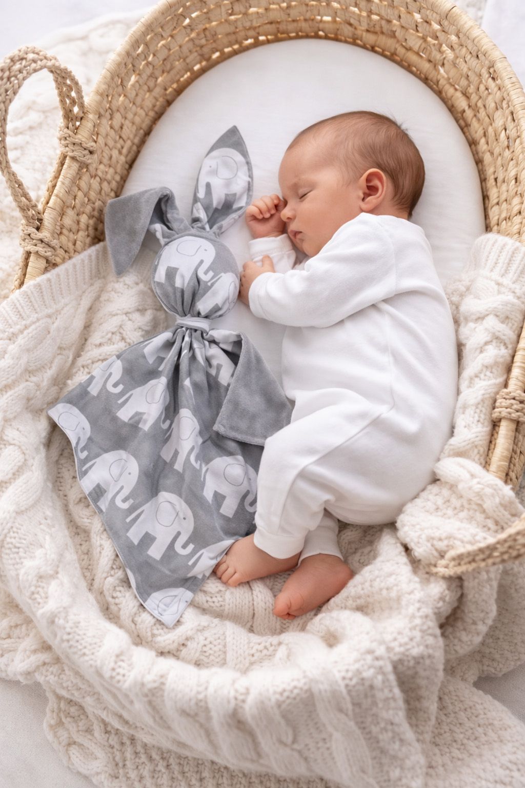 DOUDOU Cuddly bunny double-sided cotton and minky - Grey elephants - grey