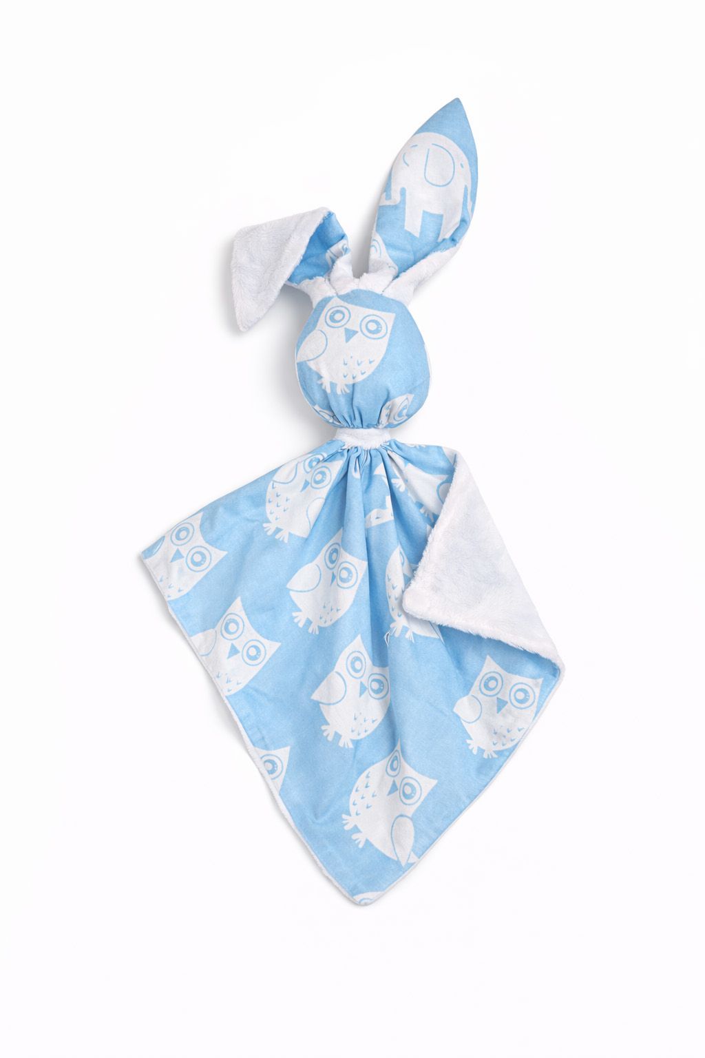 DOUDOU Cuddly bunny double-sided cotton and minky - Blue owls - white