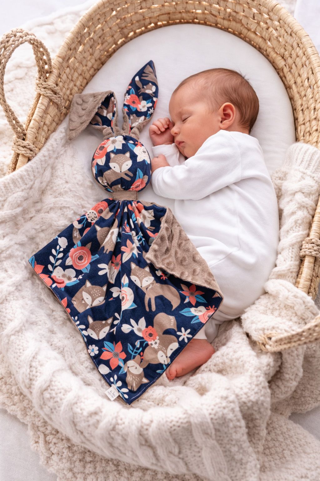 DOUDOU Cuddly bunny double-sided cotton and minky - Fox family - brown
