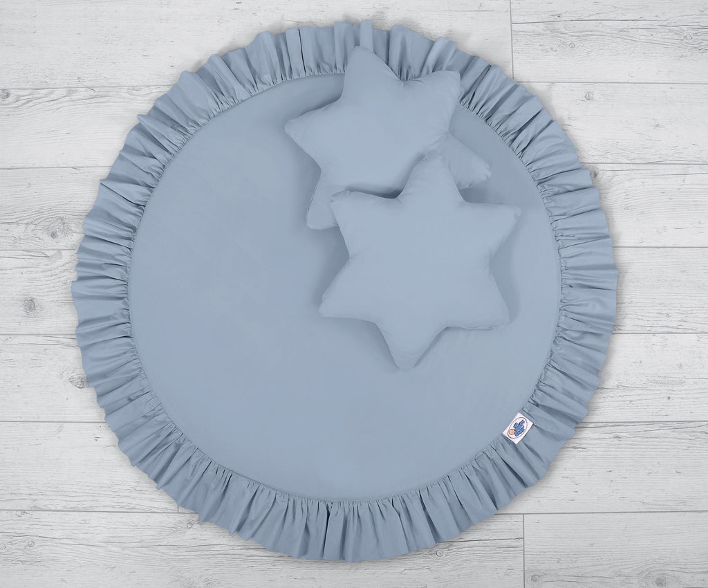 Set: Hanging baldachin for children's room cotton + Floor play mat + pillows - pastel blue