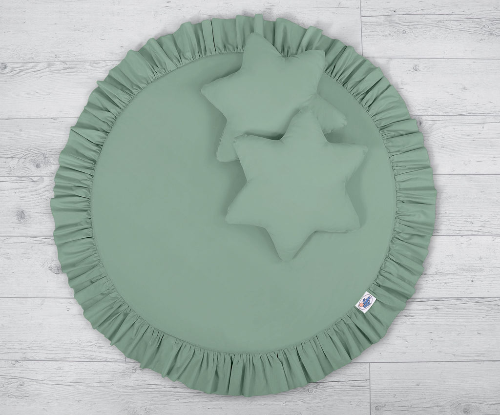 Set: Hanging baldachin for children's room cotton + Floor play mat + pillows - pastel green