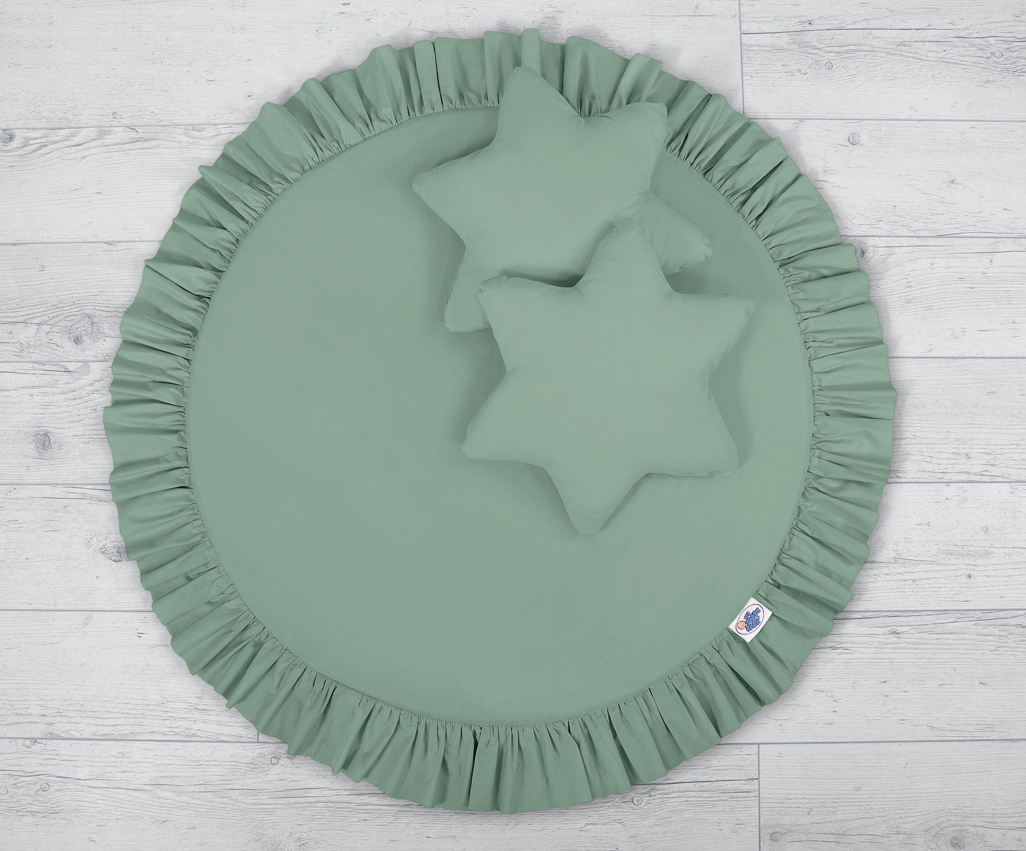 Set: Hanging baldachin for children's room cotton + Floor play mat + pillows - pastel green