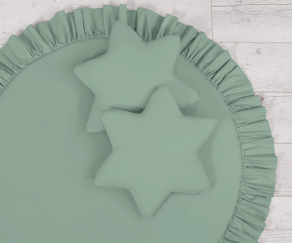 Set: Hanging baldachin for children's room cotton + Floor play mat + pillows - pastel green