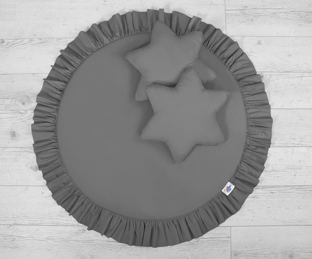 Set: Hanging baldachin for children's room cotton + Floor play mat + pillows - anthracite
