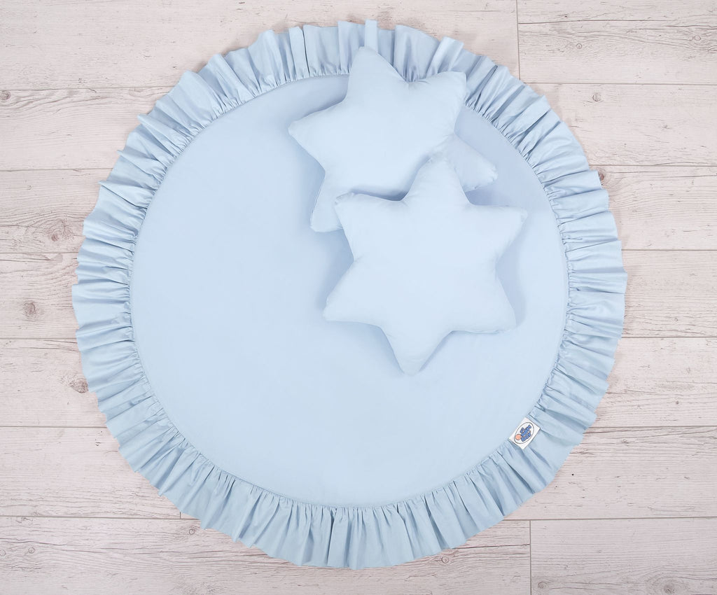 Set: Hanging baldachin for children's room cotton + Floor play mat + pillows - blue