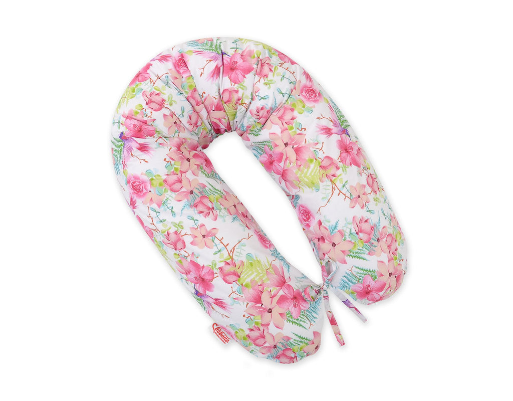 Cotton  pillowcase for pregnancy pillow Longer - Hummingbirds in flowers