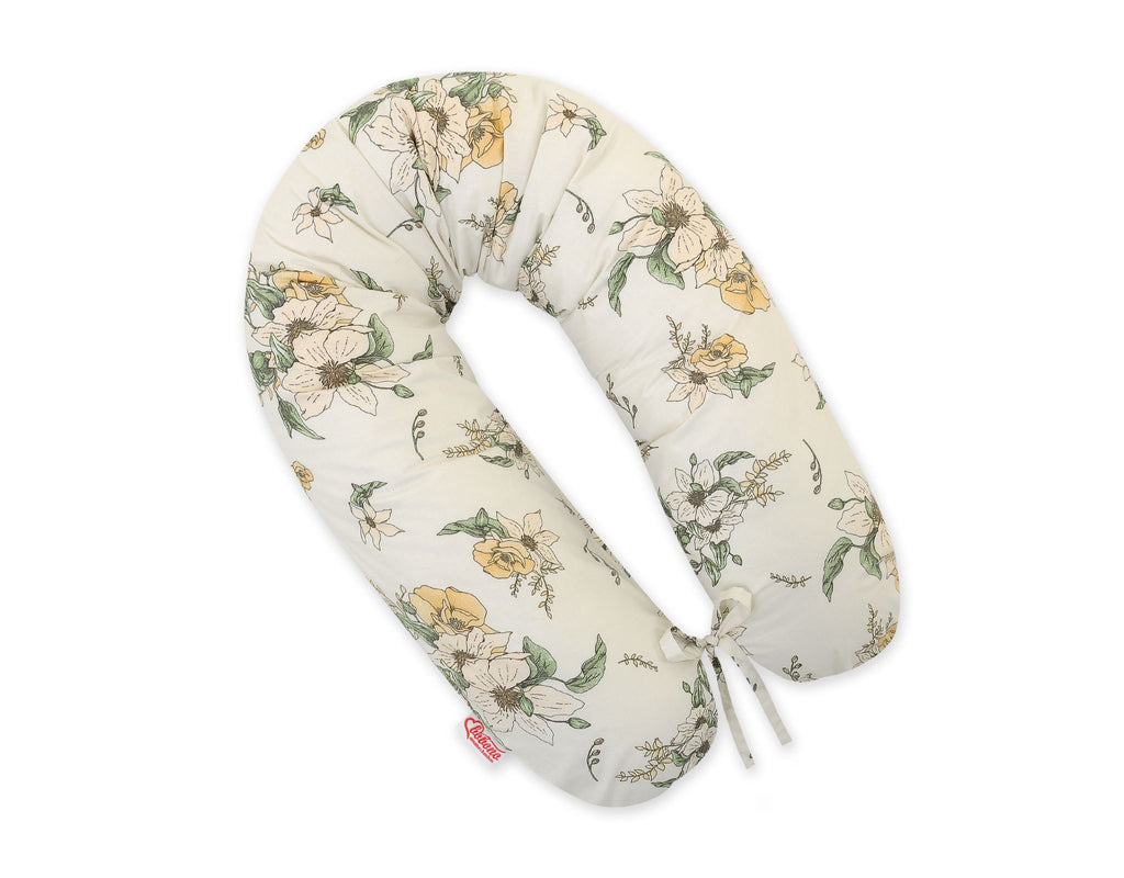 Cotton  pillowcase for pregnancy pillow Longer - Clematis on beige
