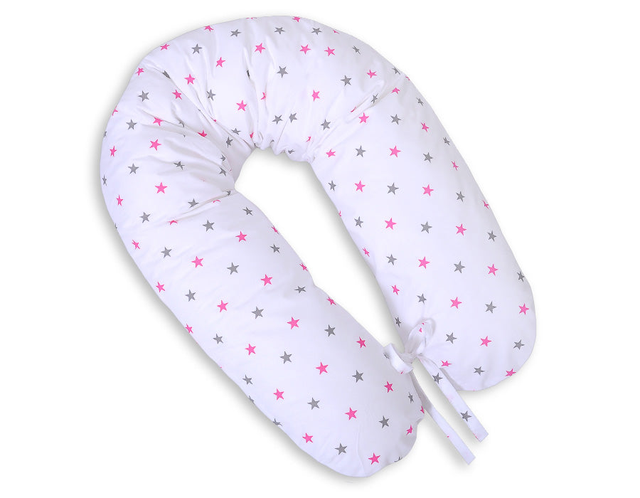 Cotton  pillowcase for pregnancy pillow Longer - grey-pink stars