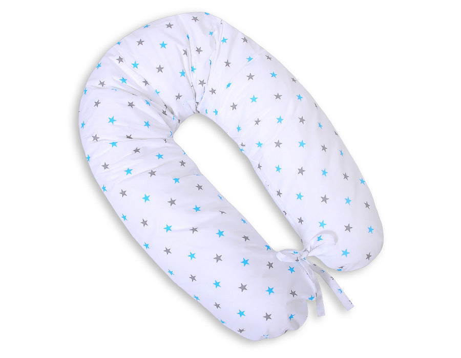 Cotton  pillowcase for pregnancy pillow Longer - grey-turquoise stars