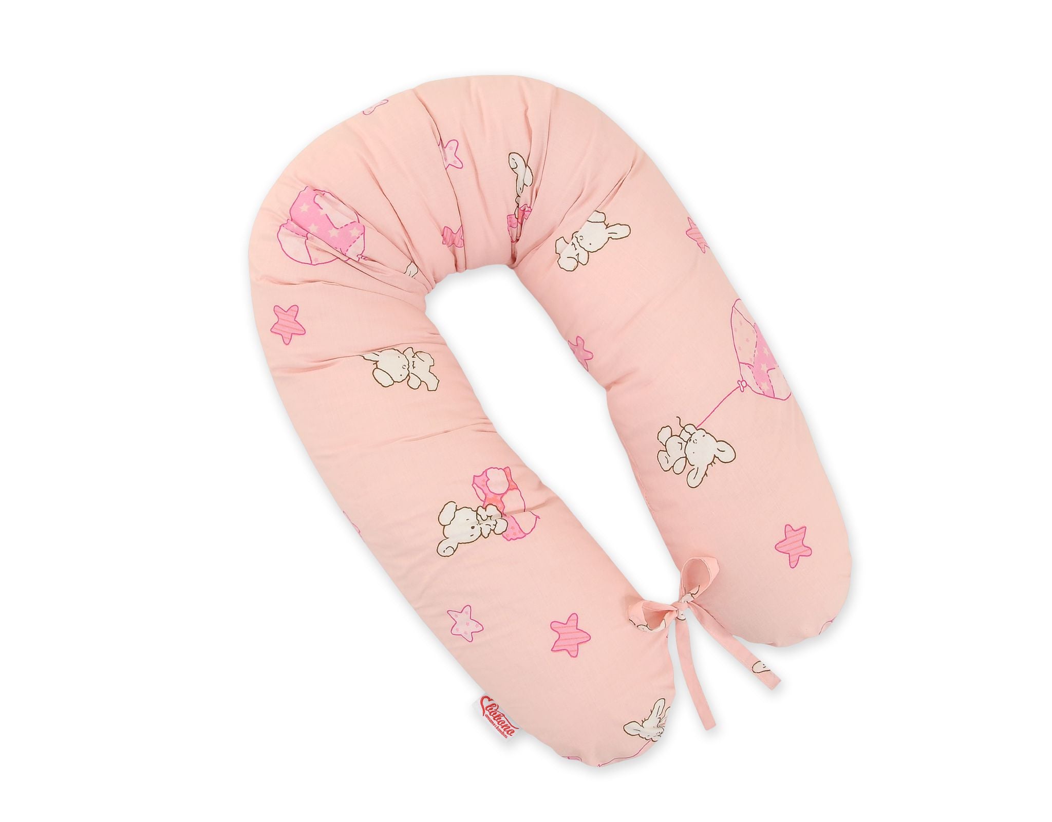 Cotton  pillowcase for pregnancy pillow Longer - Teddy bear with balloon pink