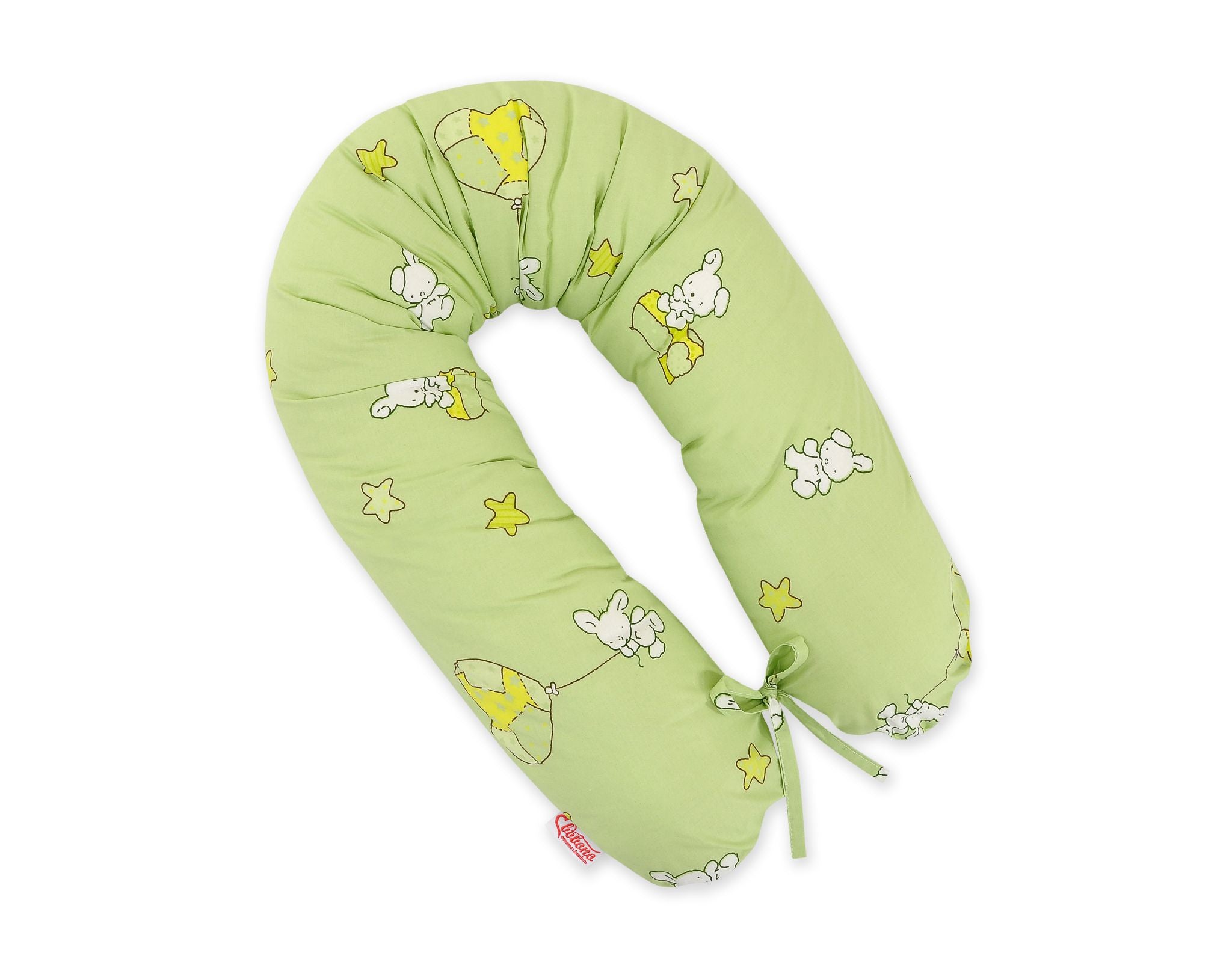 Cotton  pillowcase for pregnancy pillow Longer - Teddy bear with balloon green