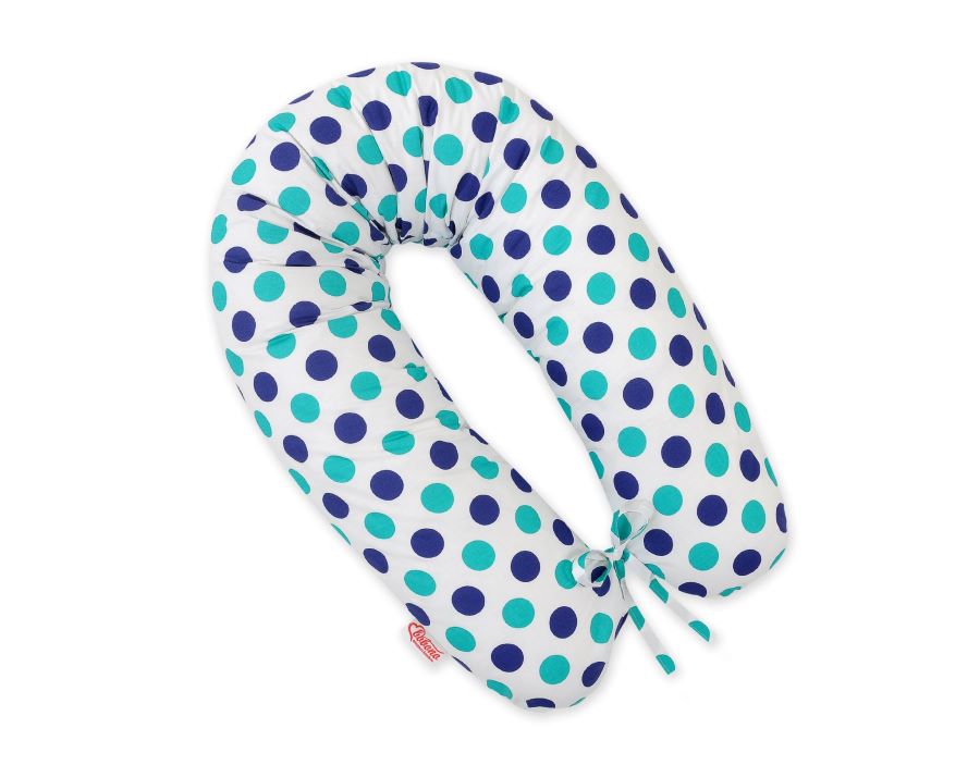 Cotton  pillowcase for pregnancy pillow Longer - Mint-navy blue dots