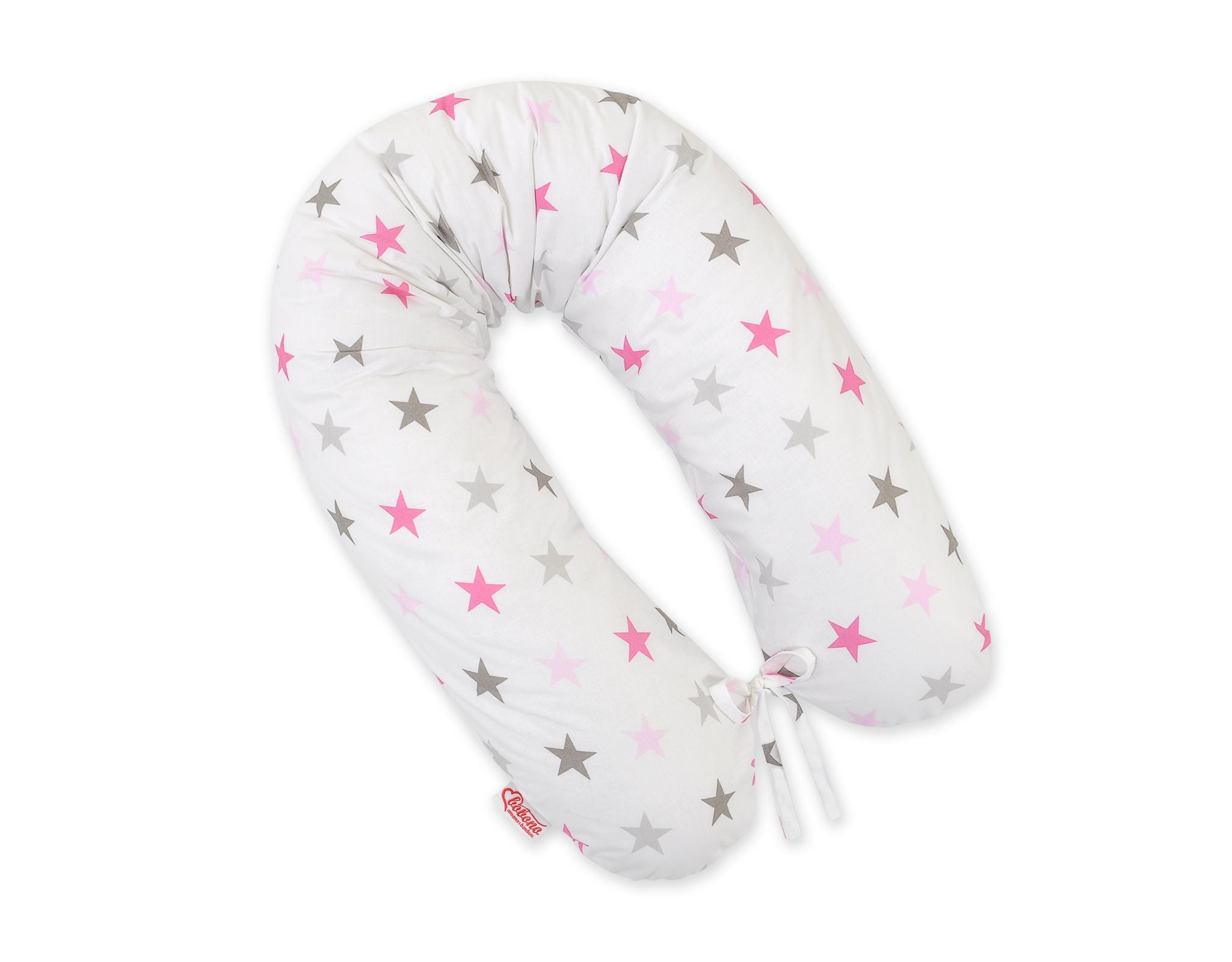 Cotton  pillowcase for pregnancy pillow Longer - grey-pink stars