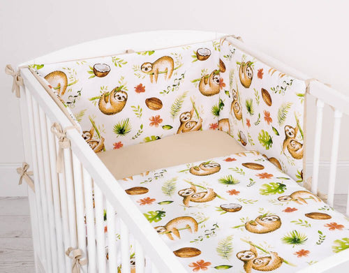 Baby cotton bedding set 2-pcs 120x90 cm- sloths  beige/beige