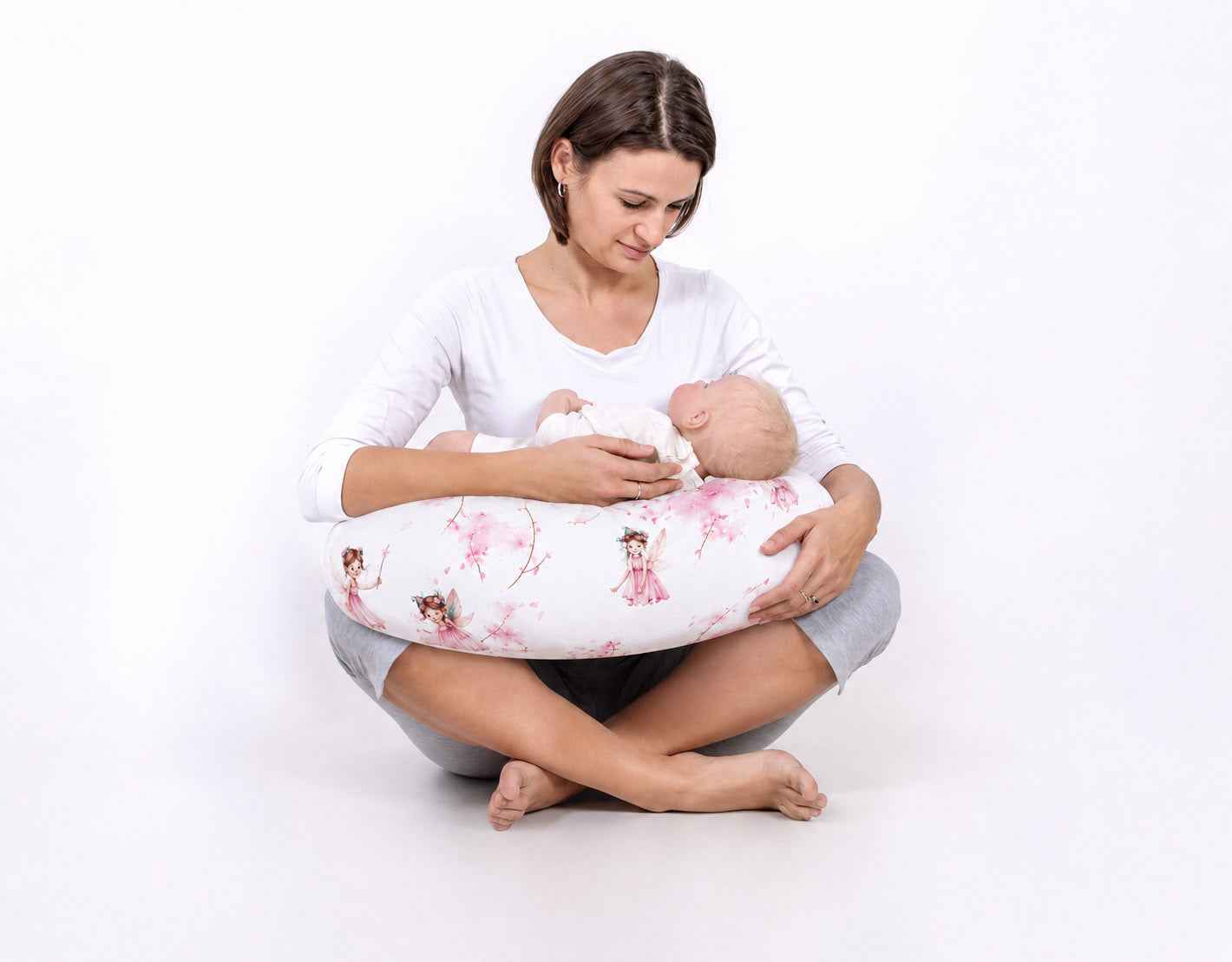 Breastfeeding Pillow Nursing Croissant Pillow, removable, Hands-Free Feeding- Blossom Fairies