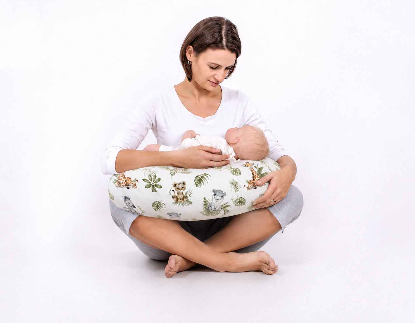 Breastfeeding Pillow Nursing Croissant Pillow, removable, Hands-Free Feeding- Little Safari