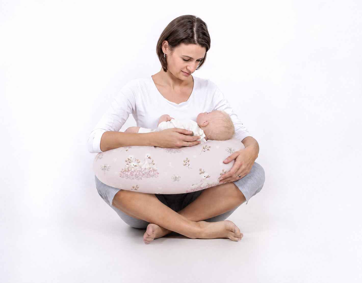 Breastfeeding Pillow Nursing Croissant Pillow, removable, Hands-Free Feeding- Little Swans