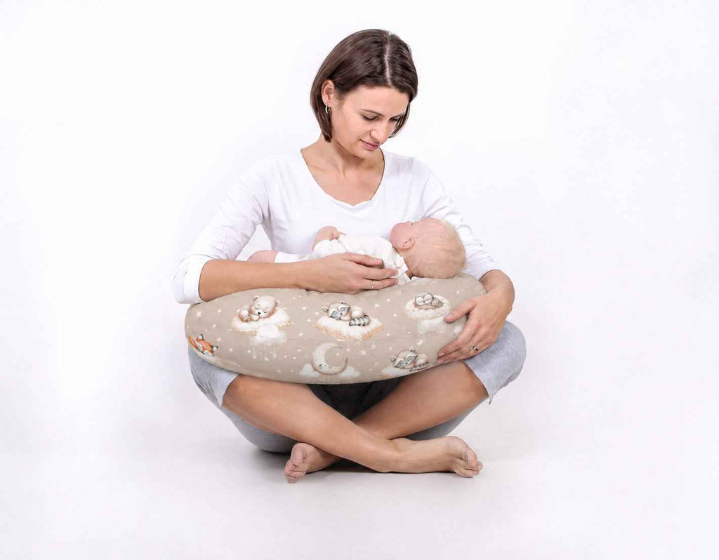 Breastfeeding Pillow Nursing Croissant Pillow, removable, Hands-Free Feeding- Twinkle Woodland