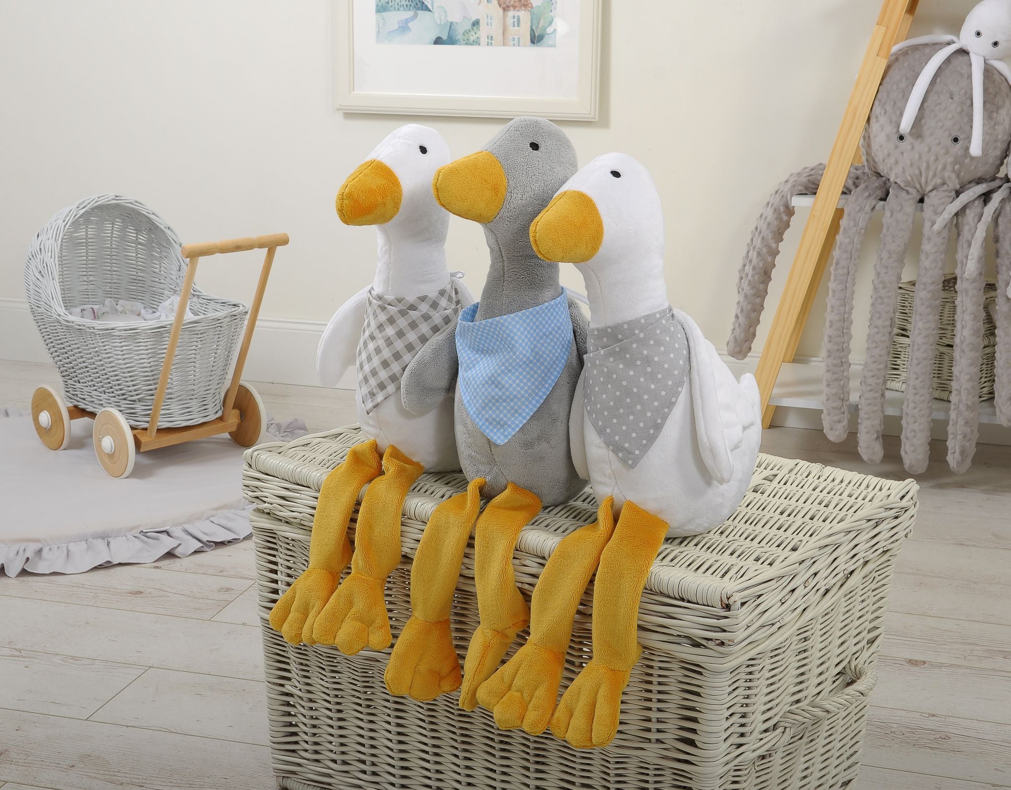 Decorative plush goose with scarf - grey