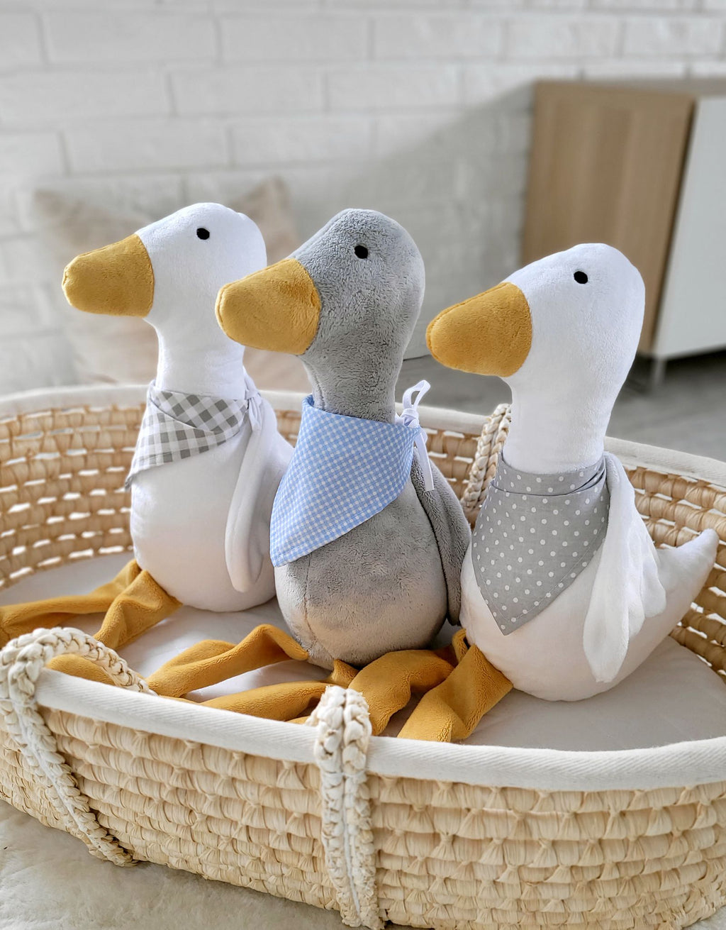 Decorative plush goose with scarf - grey