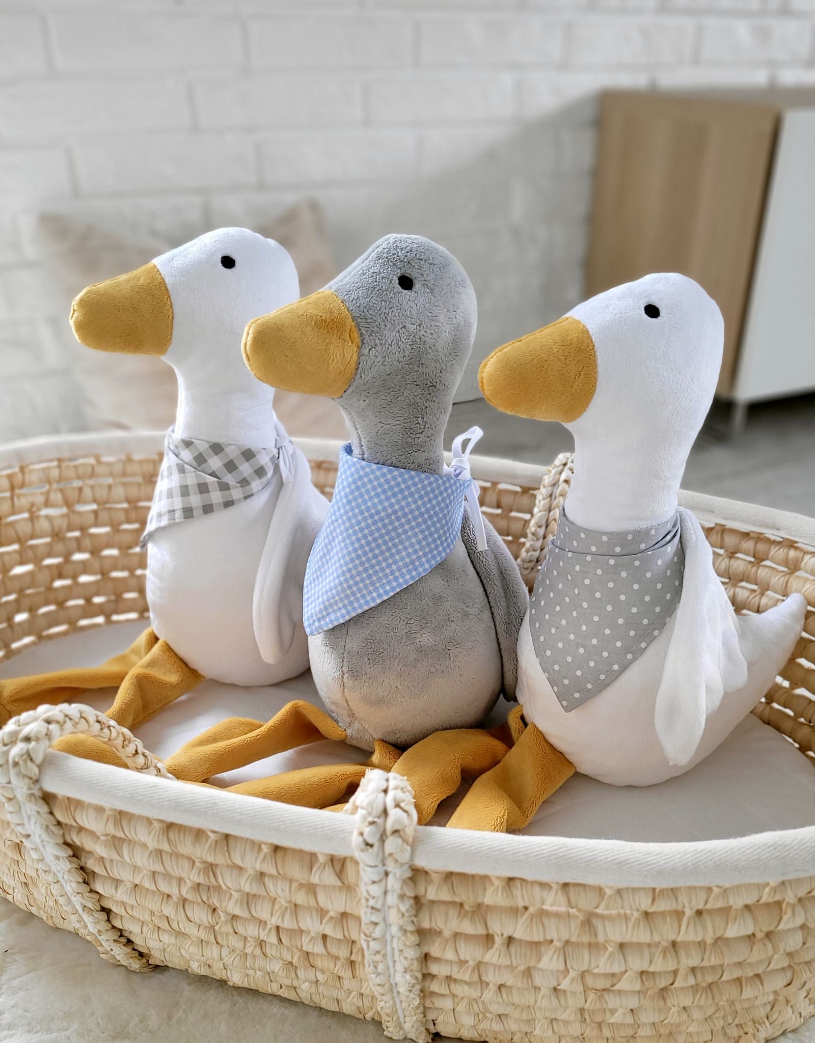Decorative plush goose with scarf - grey