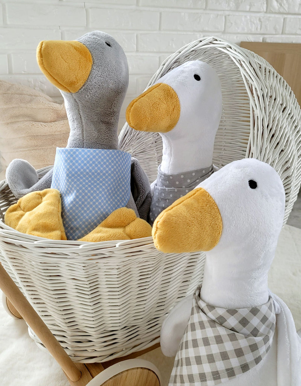 Decorative plush goose with scarf - grey