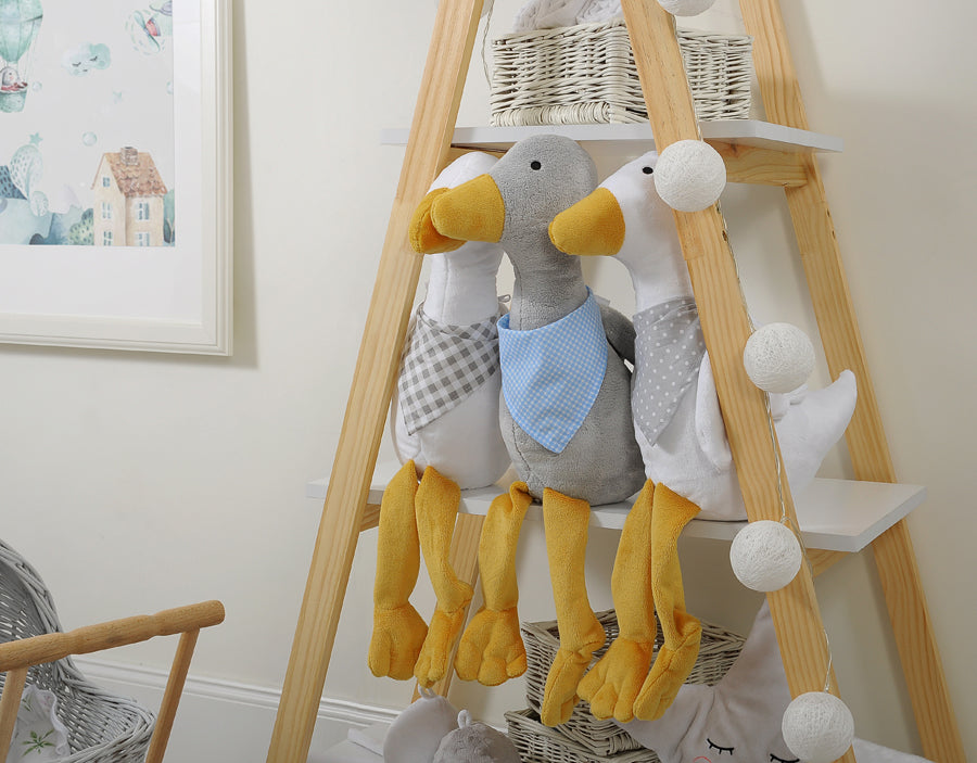 Decorative plush goose with scarf - grey