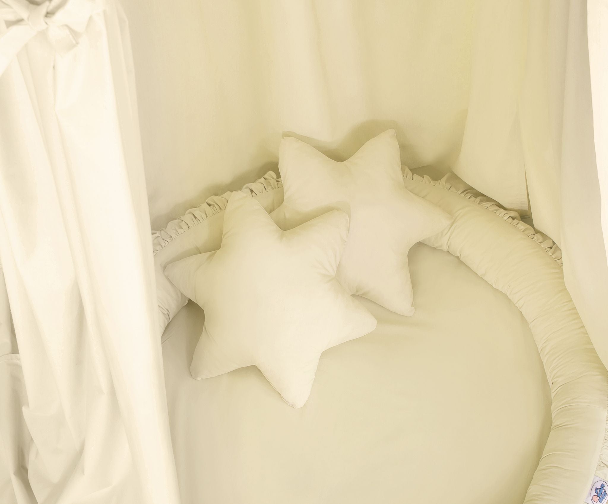 Set: Hanging baldachin for children's room cotton + nest with flounce + pillows - cream