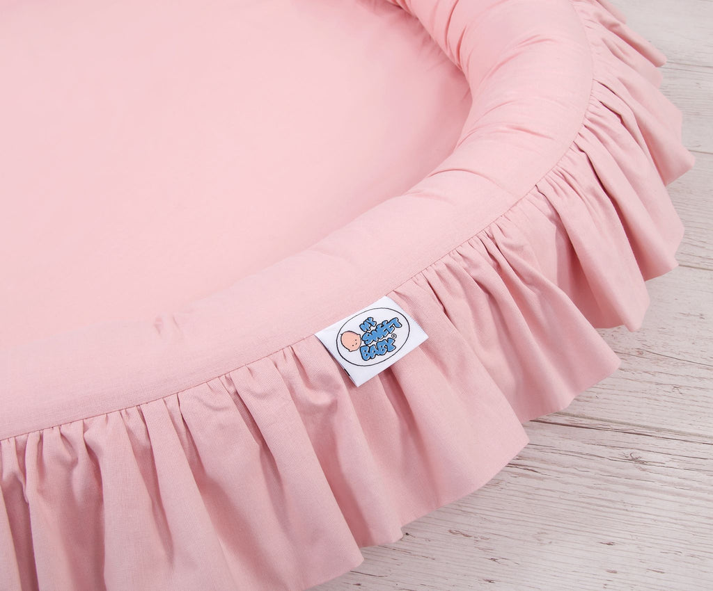 Set: Hanging baldachin for children's room cotton + nest with flounce - pastel pink