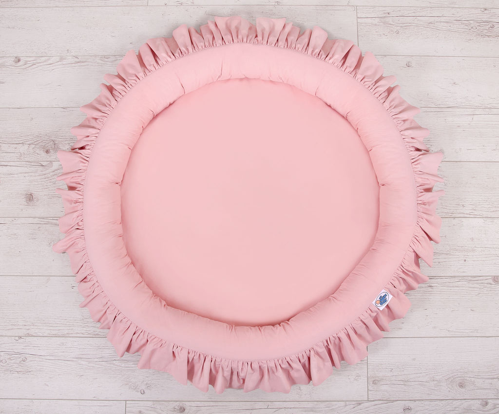 Set: Hanging baldachin for children's room cotton + nest with flounce - pastel pink